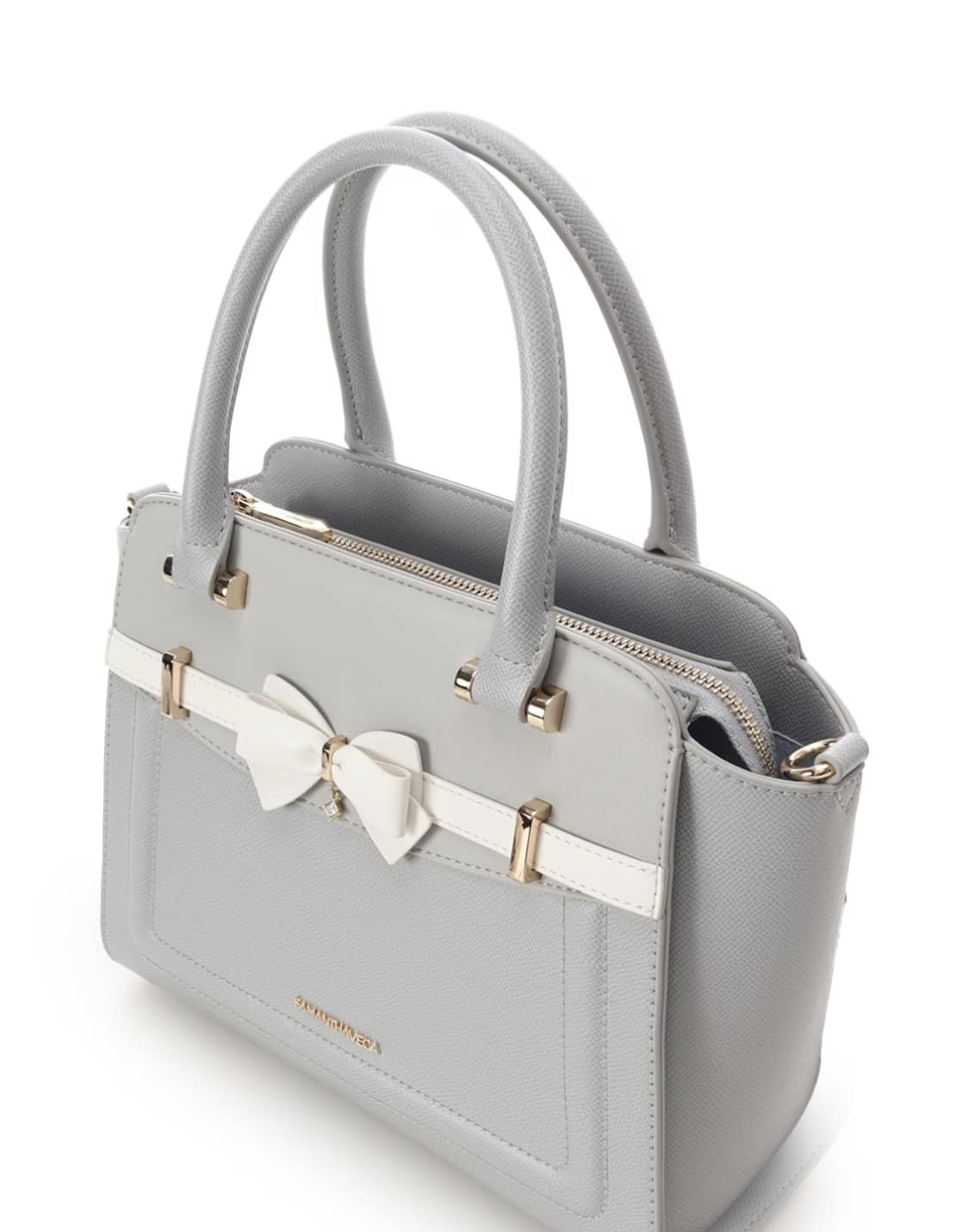 バイカラーアクセントリボンハンドバッグ【ライトブルー】 ライトブルー