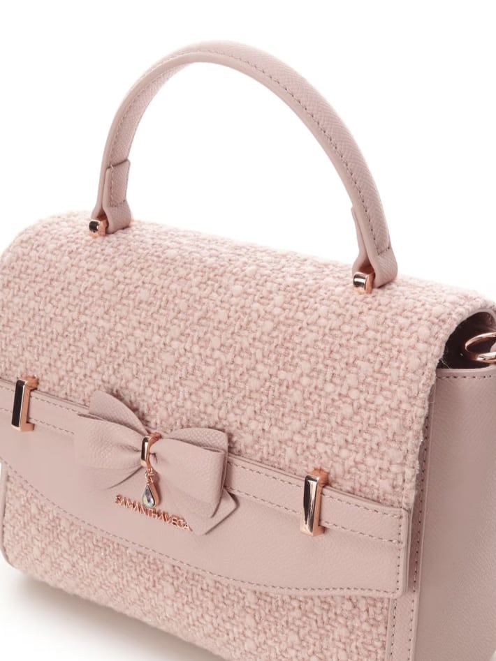 ラメツイードアクセントリボンショルダーバッグ【ピンク】 ピンク