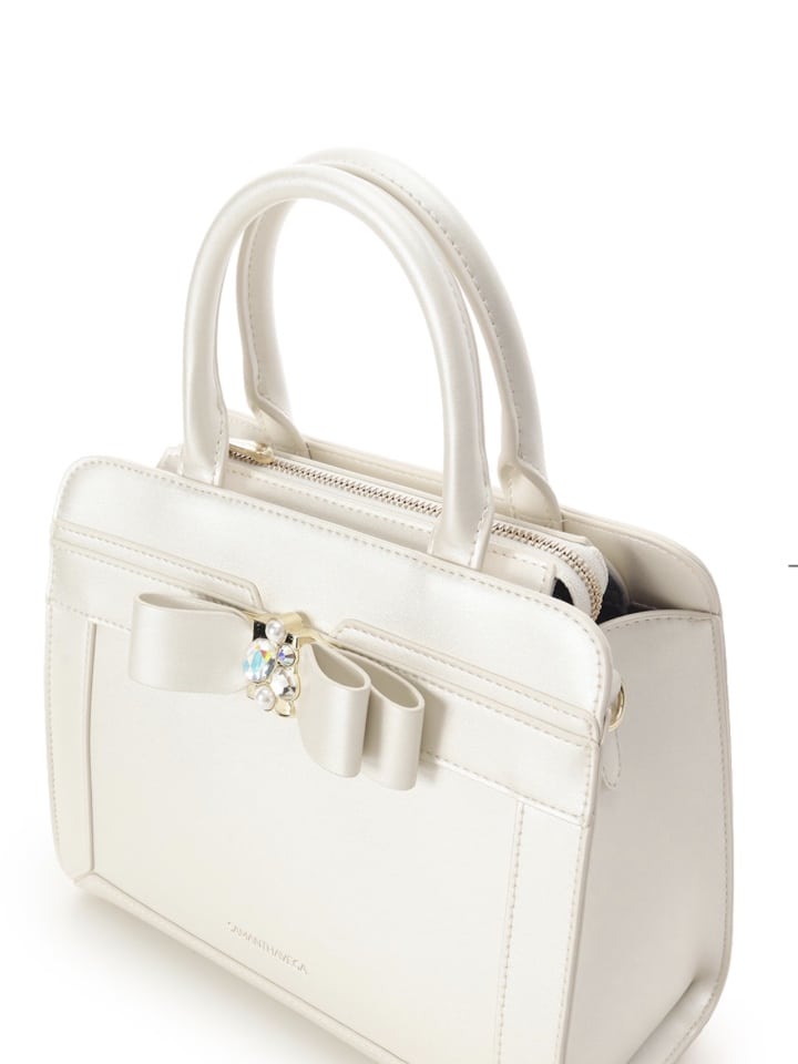 [Holiday Collection]パールカラージュエルリボンハンドバッグ【ホワイト】 ホワイト