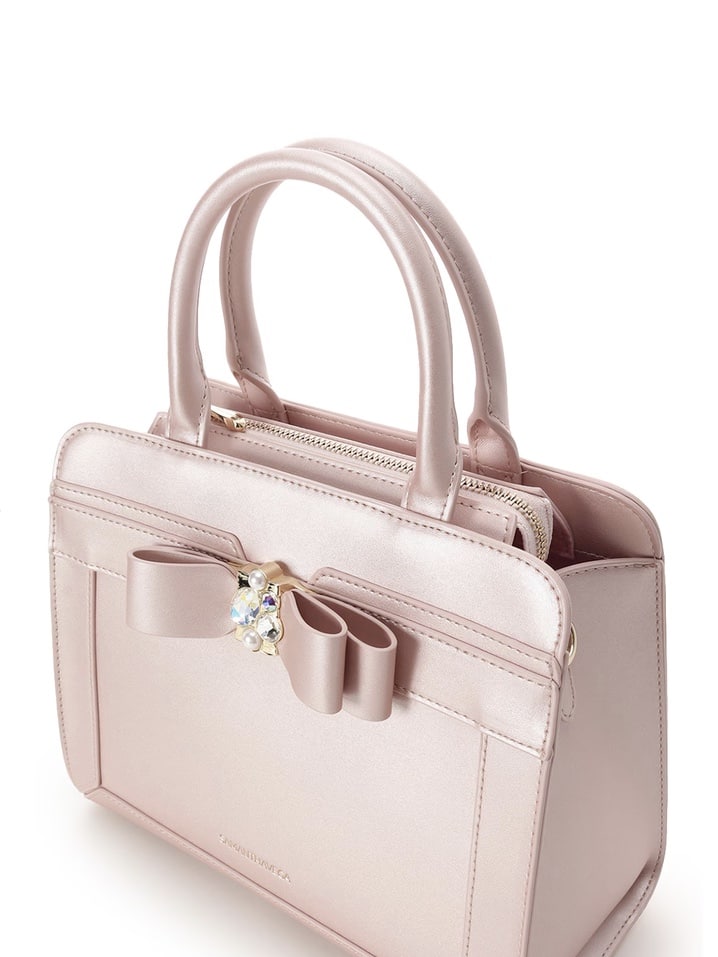 Holiday Collection]パールカラージュエルリボンハンドバッグ【ピンク