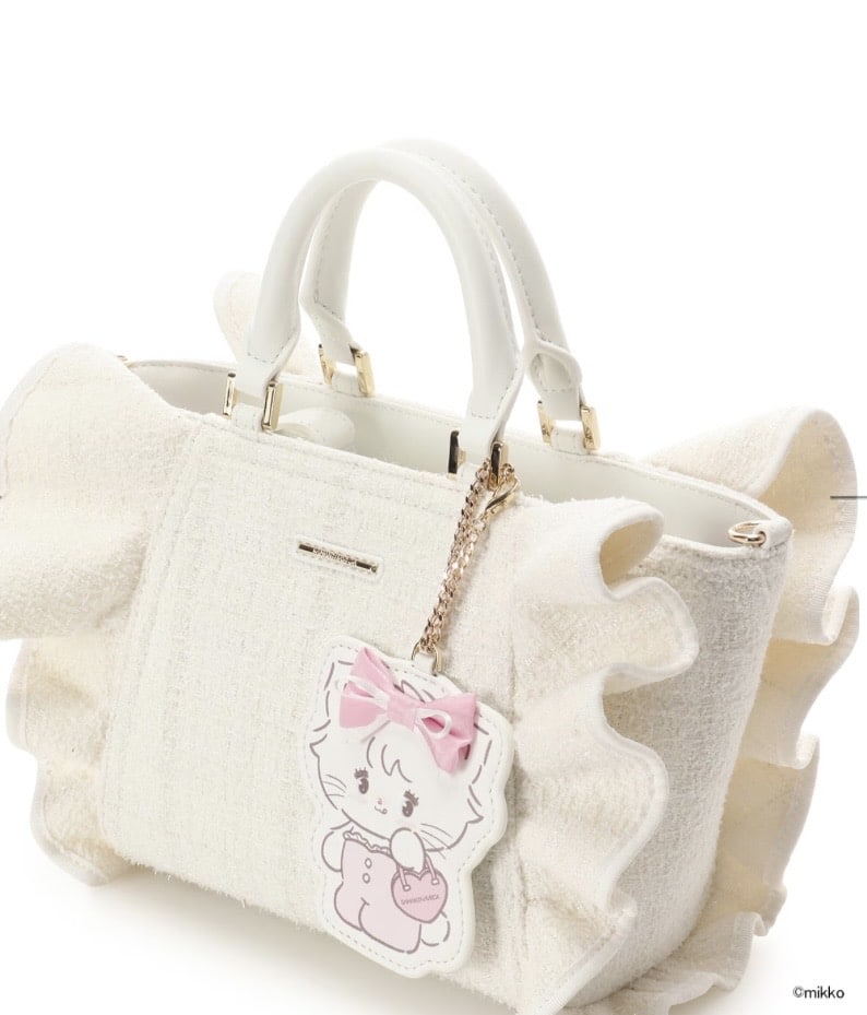 Lil ala mode×SAMANTHAVEGAコレクション ツイードフリルハンドバッグ【ムース】 ホワイト