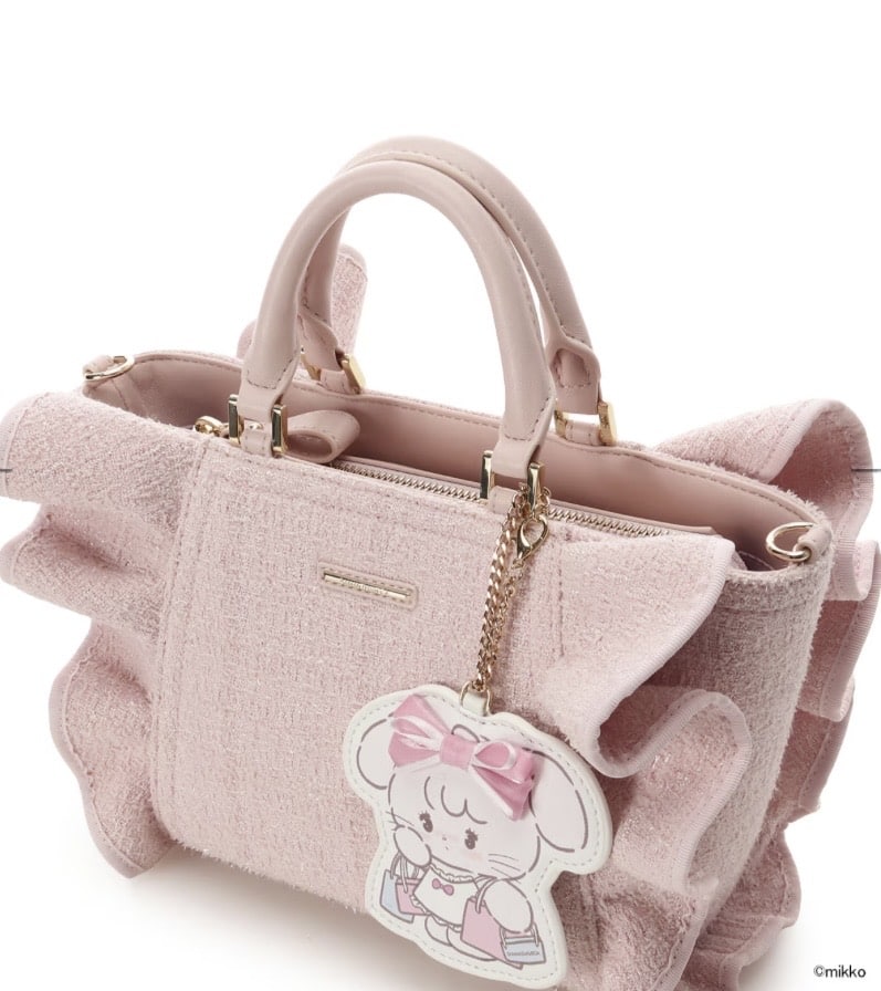Lil ala mode×SAMANTHAVEGAコレクション ツイードフリルハンドバッグ【キャミー】 ピンク