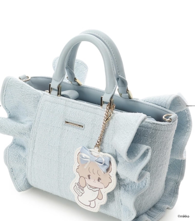 Lil ala mode×SAMANTHAVEGAコレクション ツイードフリルハンドバッグ【ラテ】 ライトブルー