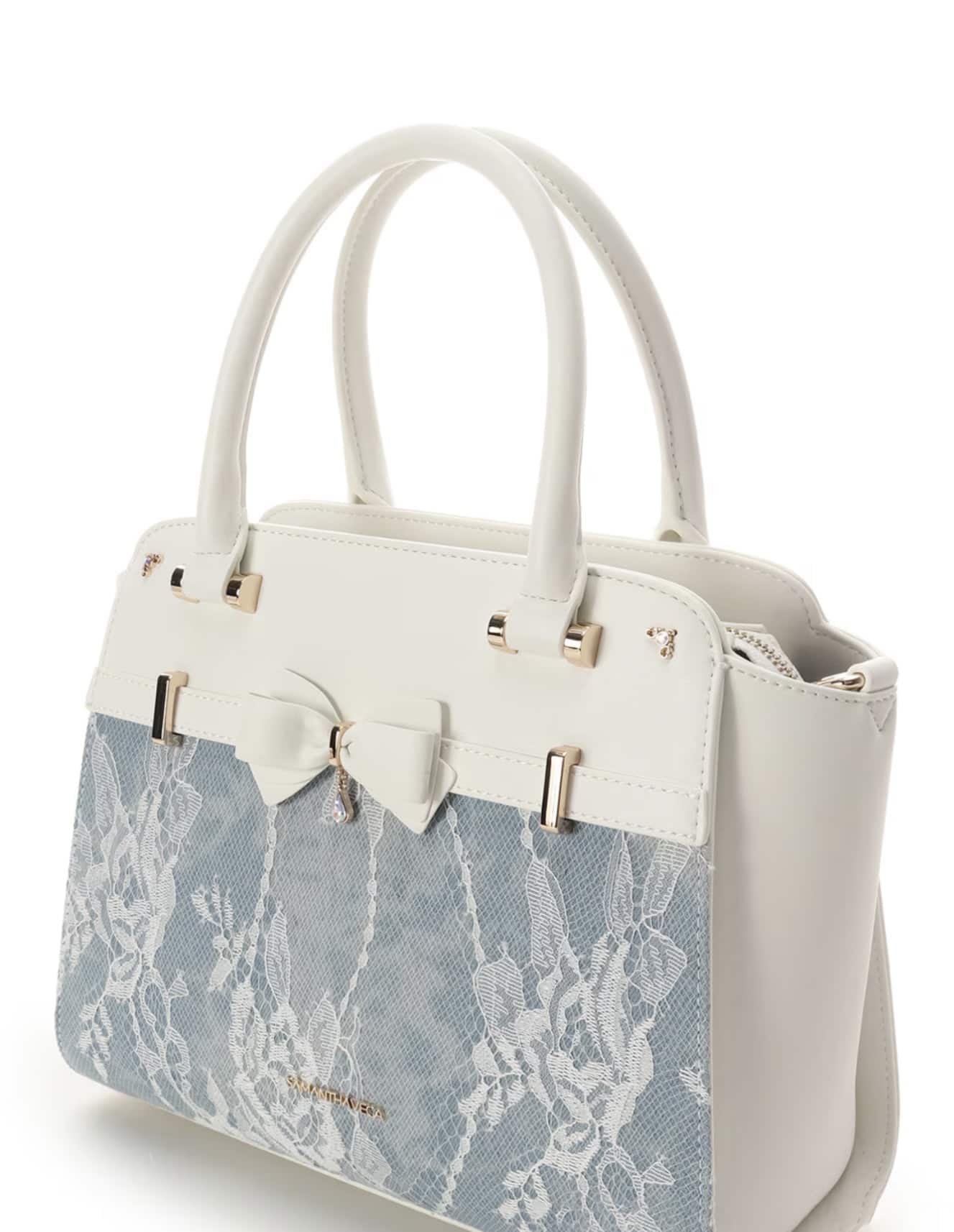 デニム調アクセントリボンハンドバッグ【ライトブルー】 ライトブルー