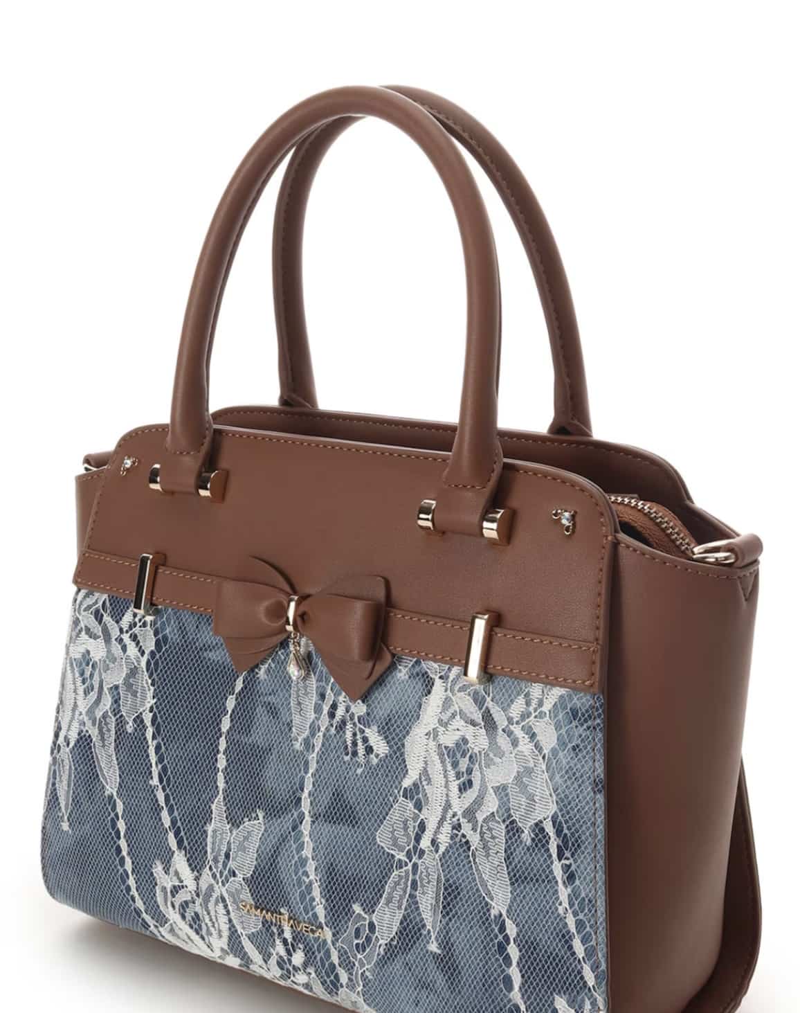 デニム調アクセントリボンハンドバッグ【インディゴ】 インディゴ