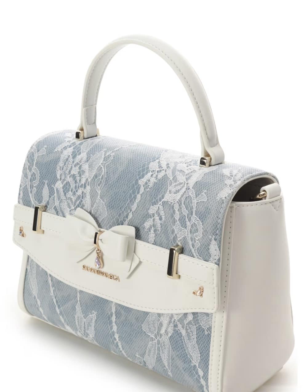 デニム調アクセントリボンショルダーバッグ【ライトブルー】 ライトブルー