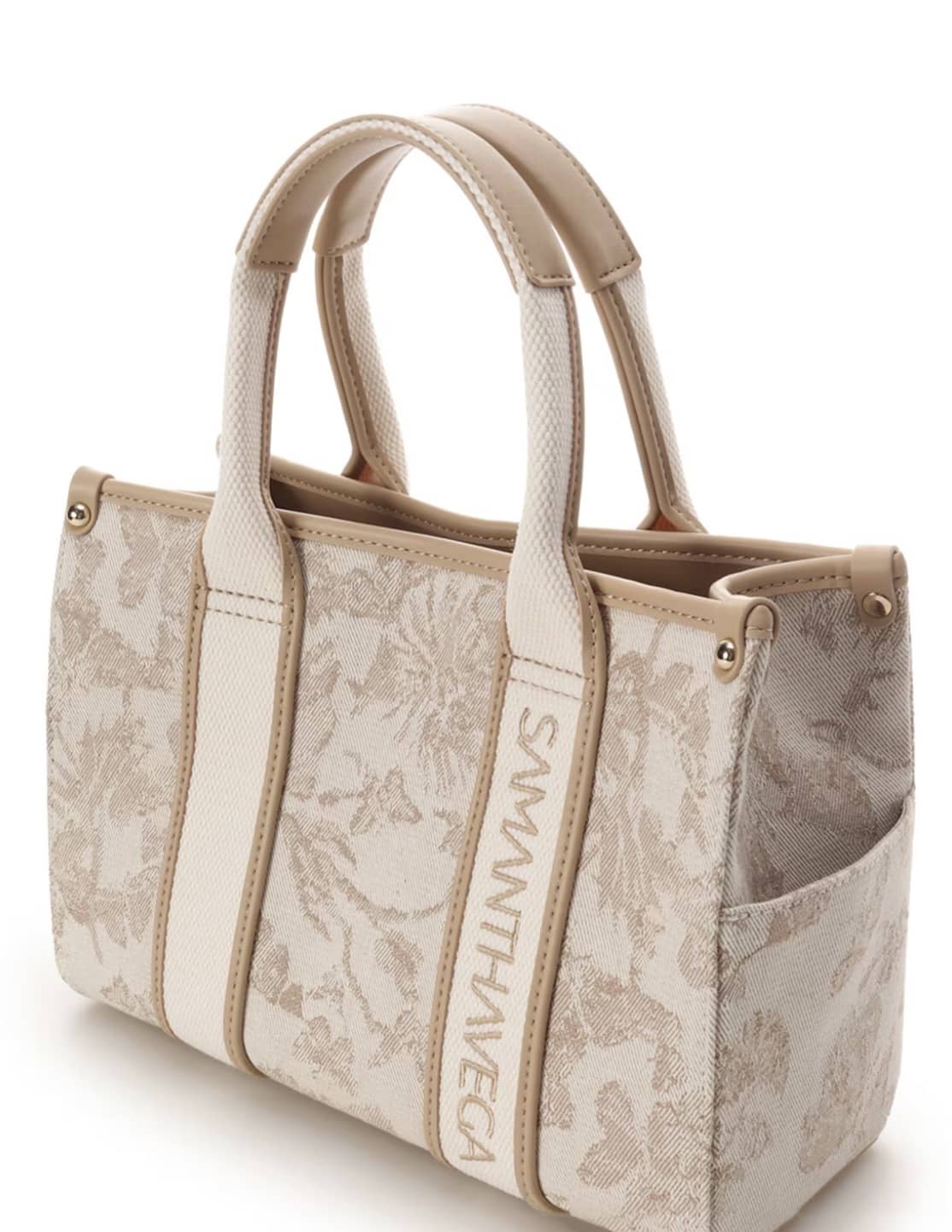 ロゴテープジャガード調トートバッグ（小）【ベージュ】 ベージュ