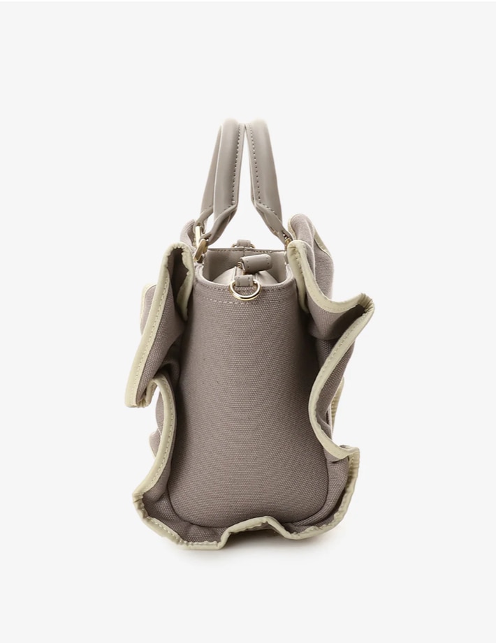 パイピングフリルハンドバッグ（小）【グレージュ】 グレージュ