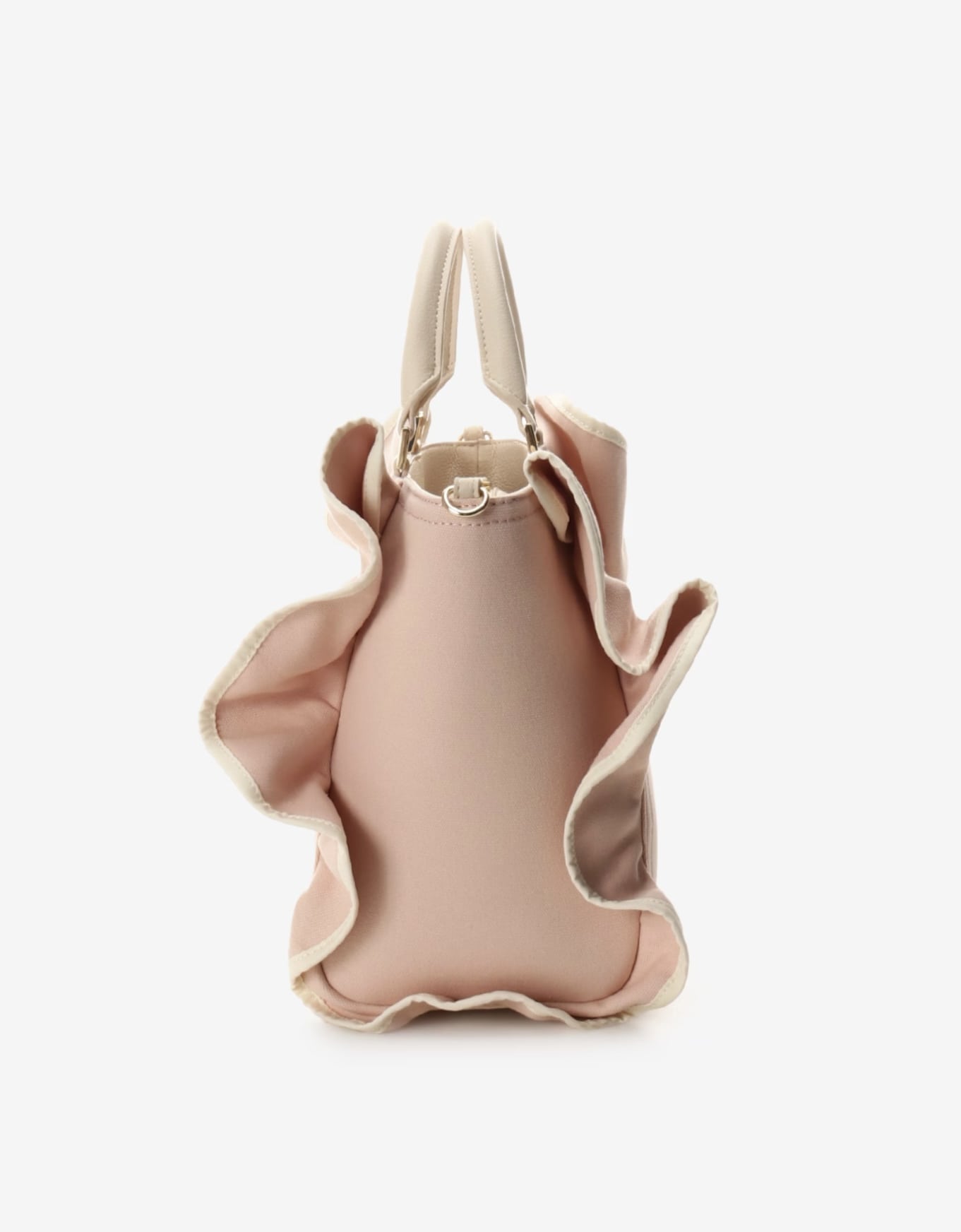 パイピングフリルハンドバッグ（大）【ベビーピンク】 ベビーピンク