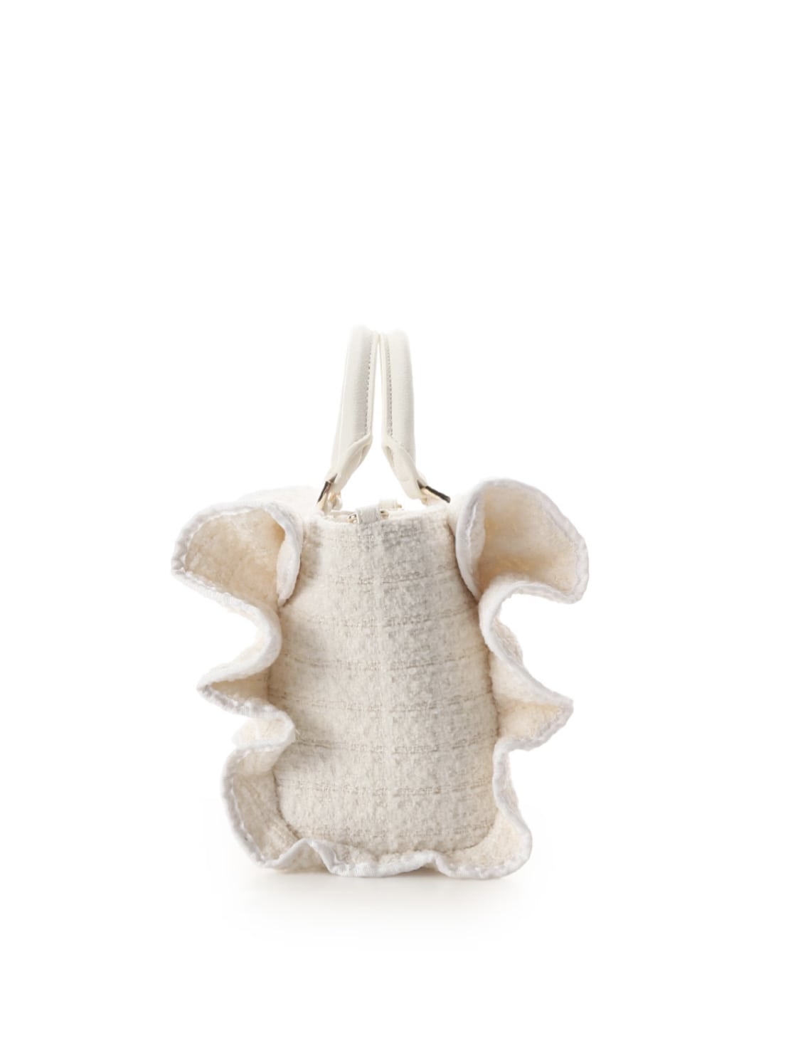 ツイードフリルハンドバッグ（小)【ホワイト】 ホワイト