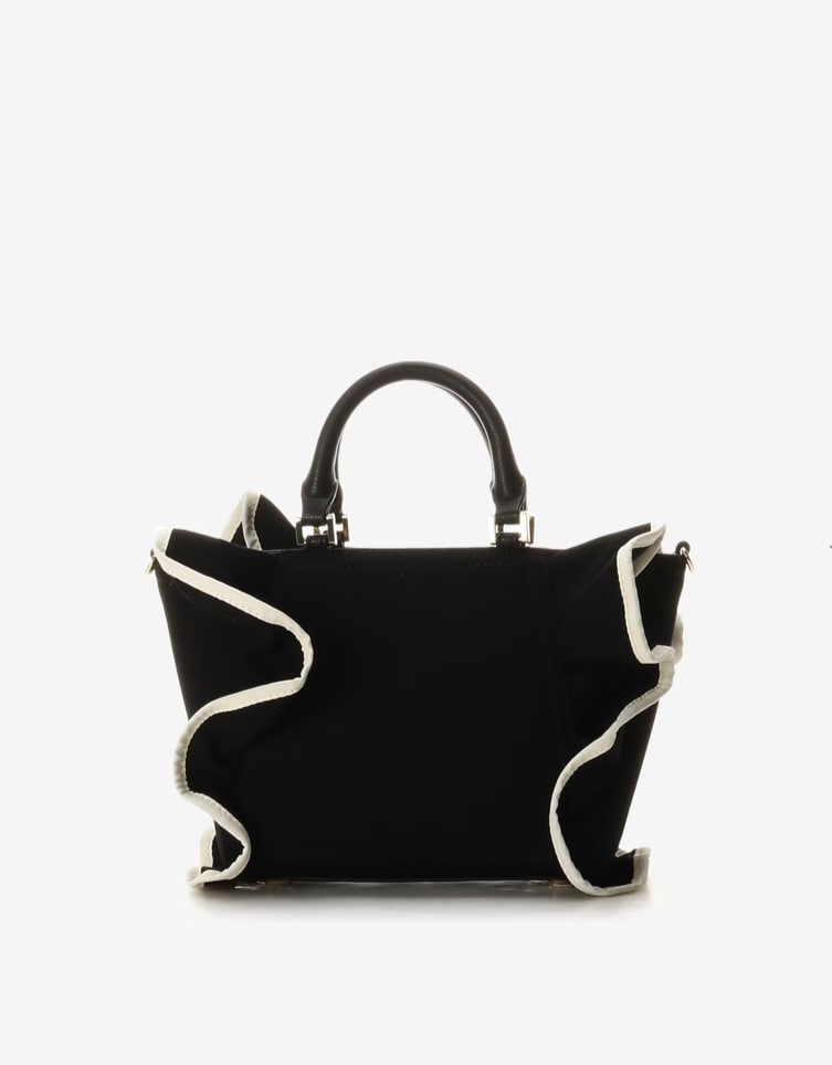 パイピングフリルハンドバッグ（小）【ブラック】 ブラック