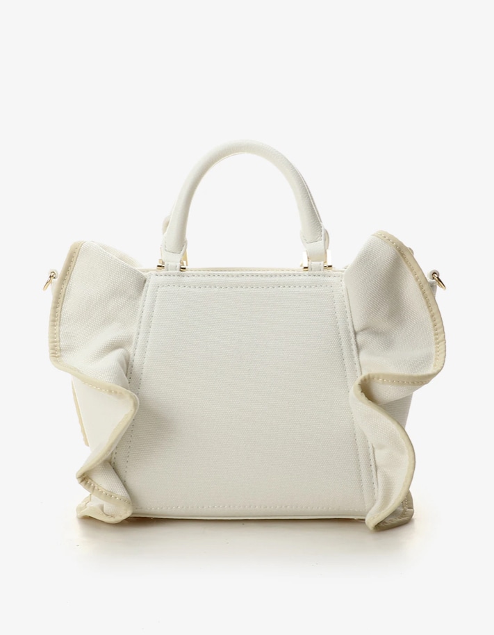パイピングフリルハンドバッグ（小）【ホワイト】 ホワイト