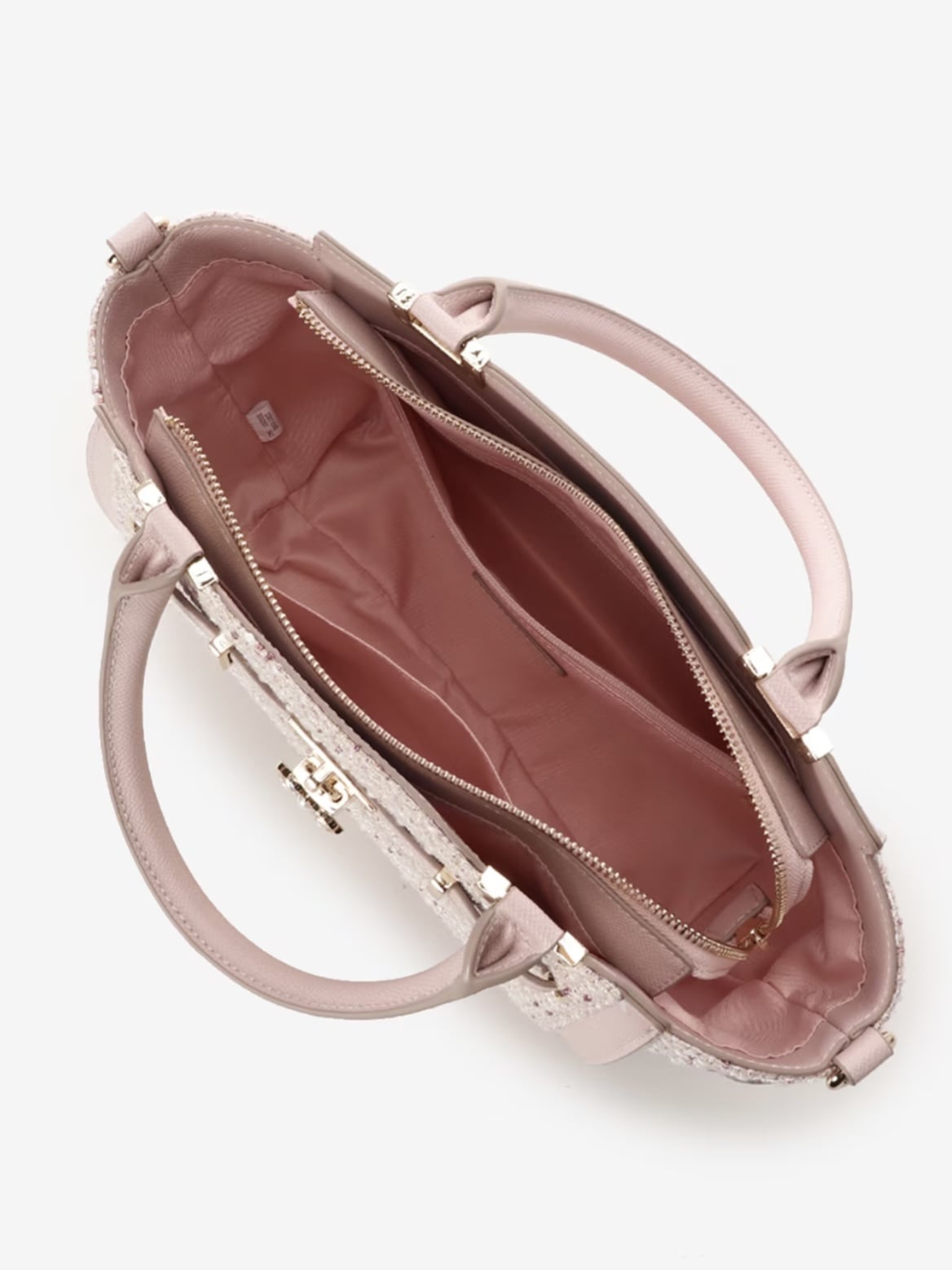 ツイードベルトビジューハンドバッグ【ピンクベージュ】 ピンクベージュ