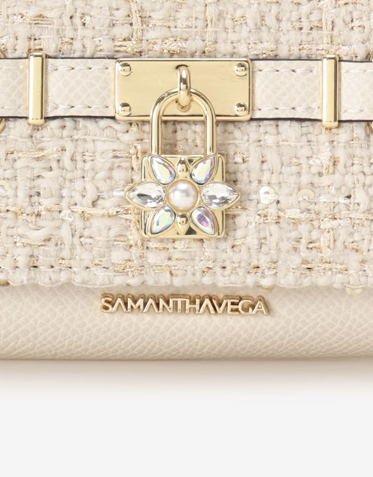 ツイードベルトビジュー折財布【オフホワイト】 オフホワイト