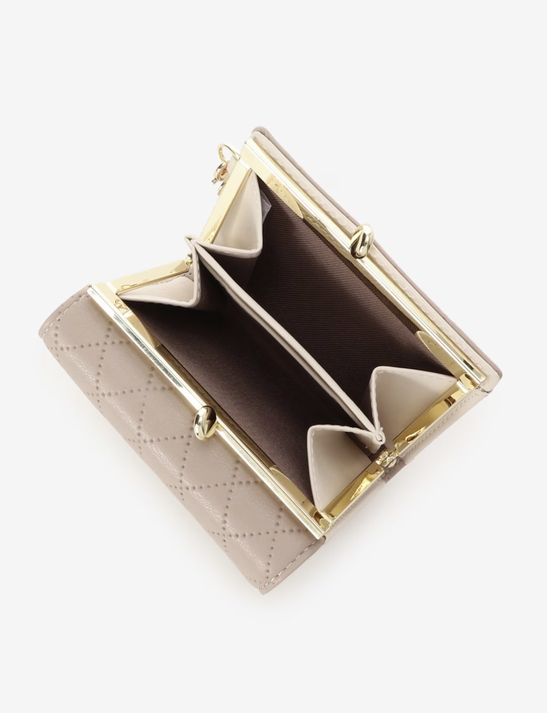 キルティングアクセントリボン折財布【ベージュ】 ベージュ