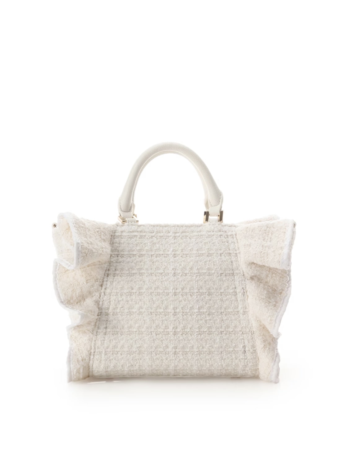 ツイードフリルハンドバッグ（小)【ホワイト】 ホワイト
