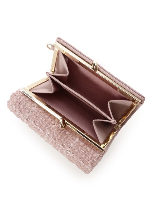 ツイードアクセントリボン折財布【ピンク】 ピンク