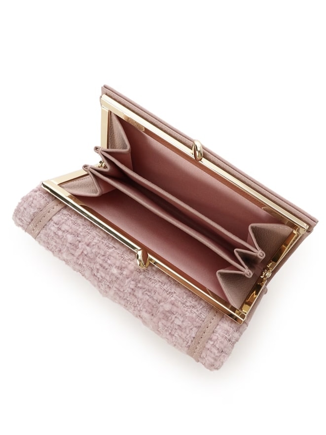 ソリッドリボンツイード折財布【ピンク】 ピンク