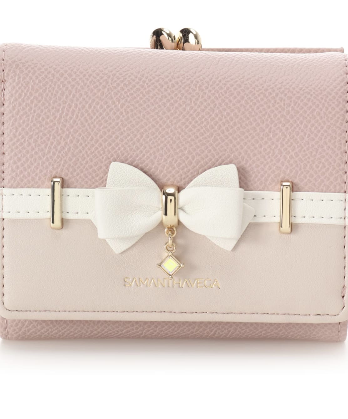 バイカラーアクセントリボン折財布【ピンク】 ピンク