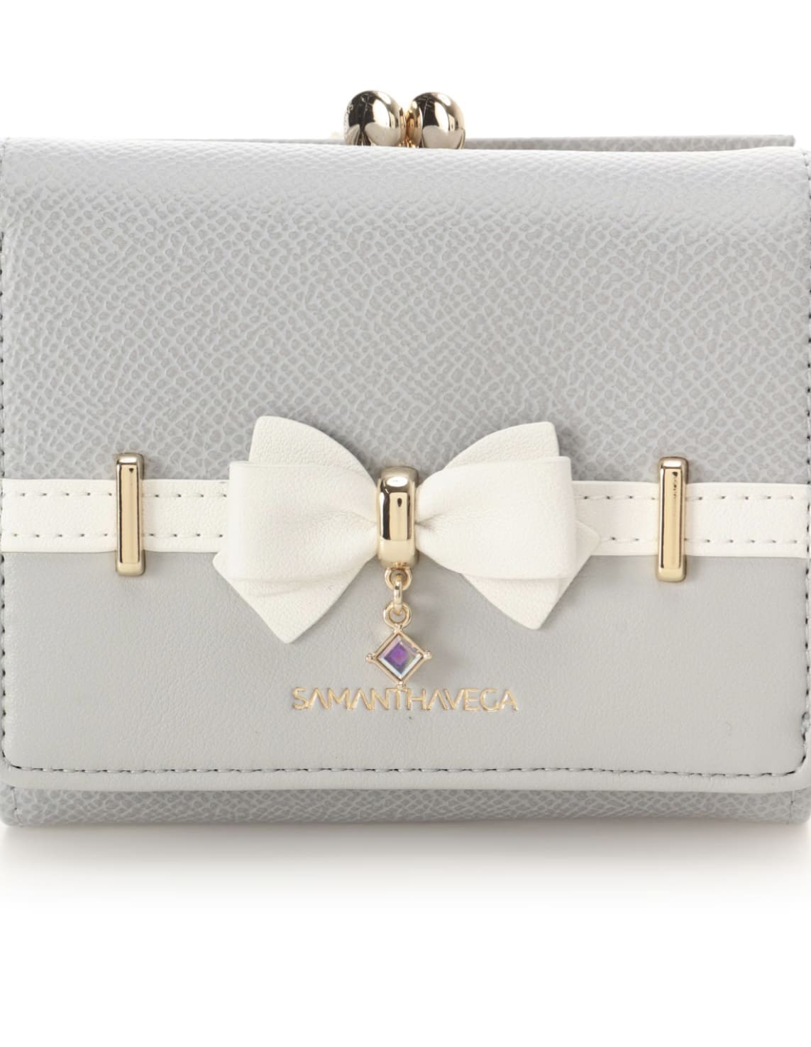 バイカラーアクセントリボン折財布【ライトブルー】 ライトブルー