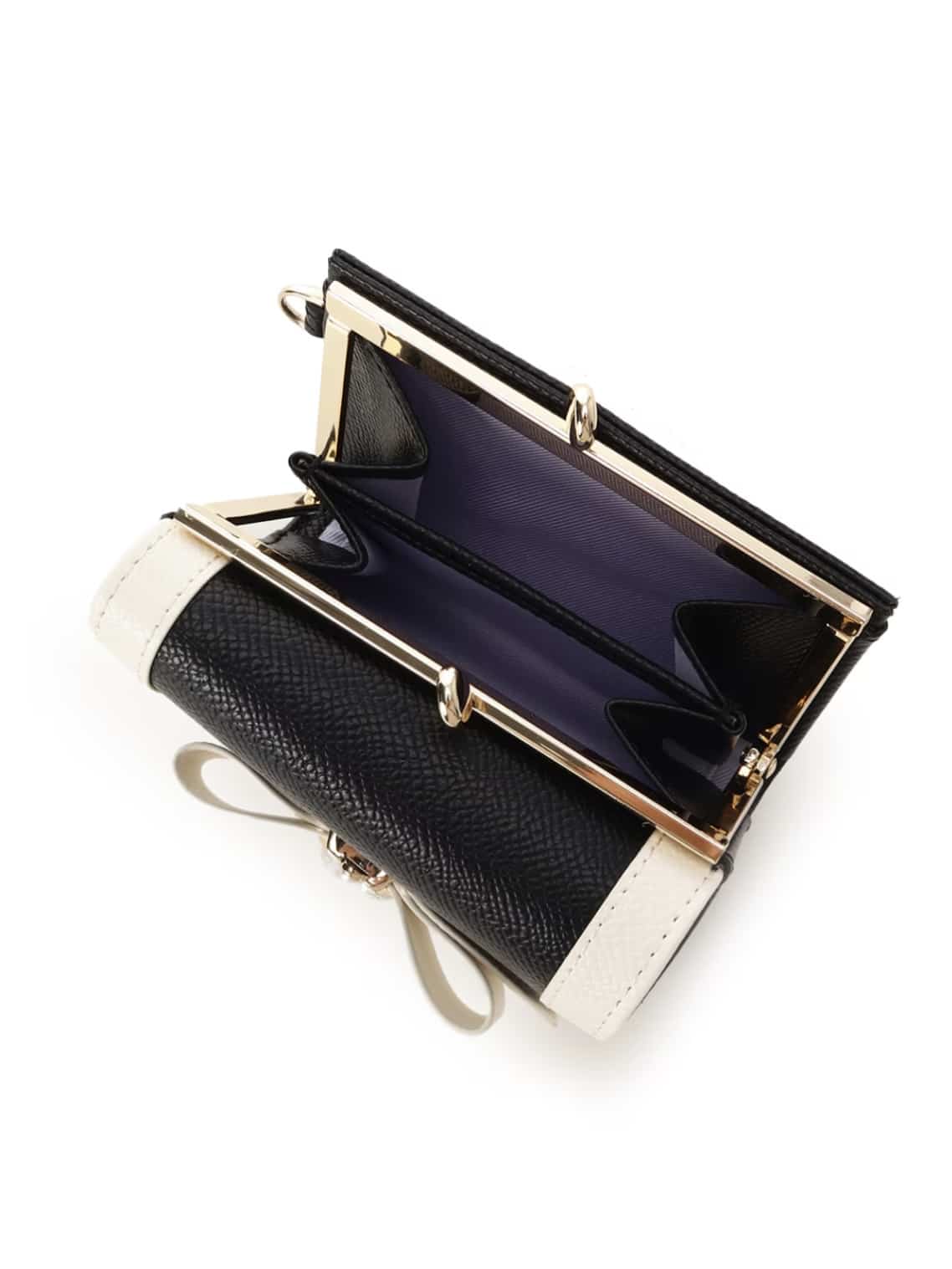 バイカラージュエルリボン折財布【ブラック】 ブラック