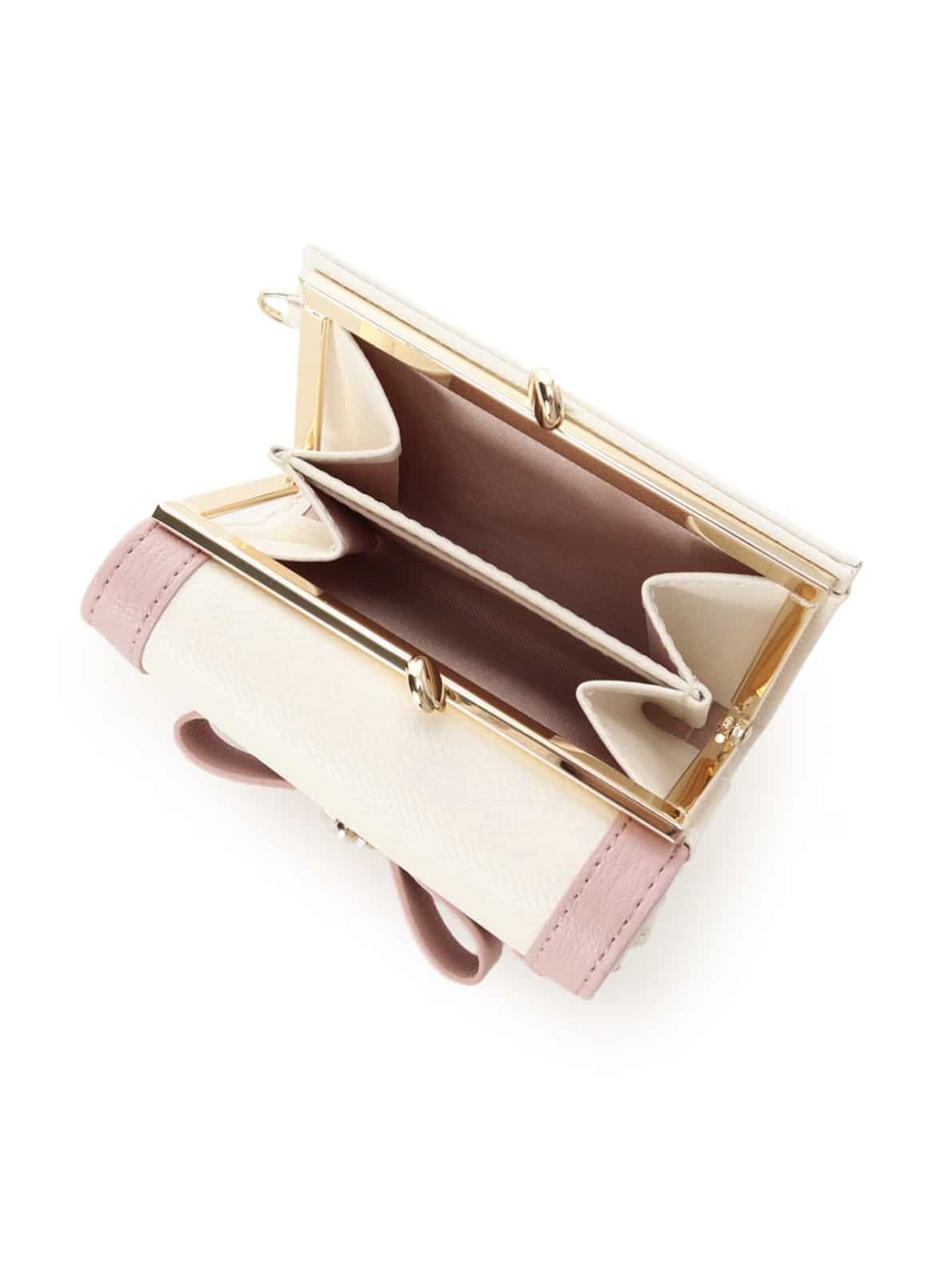 バイカラージュエルリボン折財布【ホワイト】 ホワイト