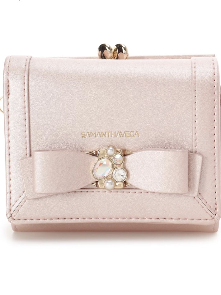  [Holiday Collection]パールカラージュエルリボン折財布【ピンク】 ピンク