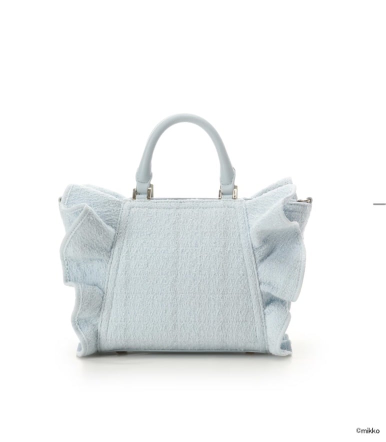Lil ala mode×SAMANTHAVEGAコレクション ツイードフリルハンドバッグ【ラテ】 ライトブルー