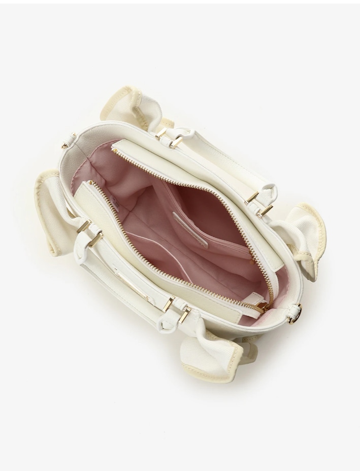 パイピングフリルハンドバッグ（小）【ホワイト】 ホワイト