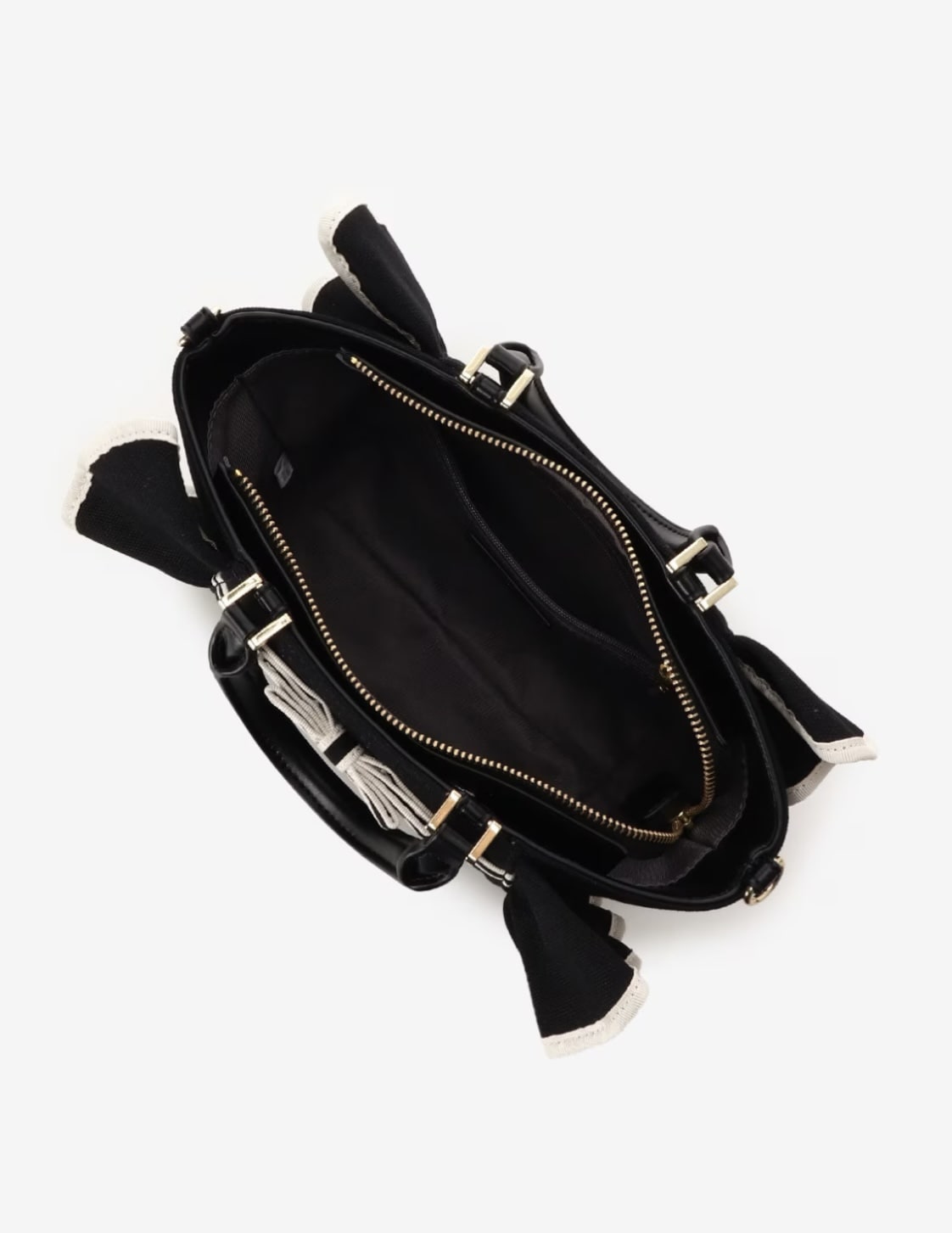 リボンフリルハンドバッグ（小）【ブラック】 ブラック