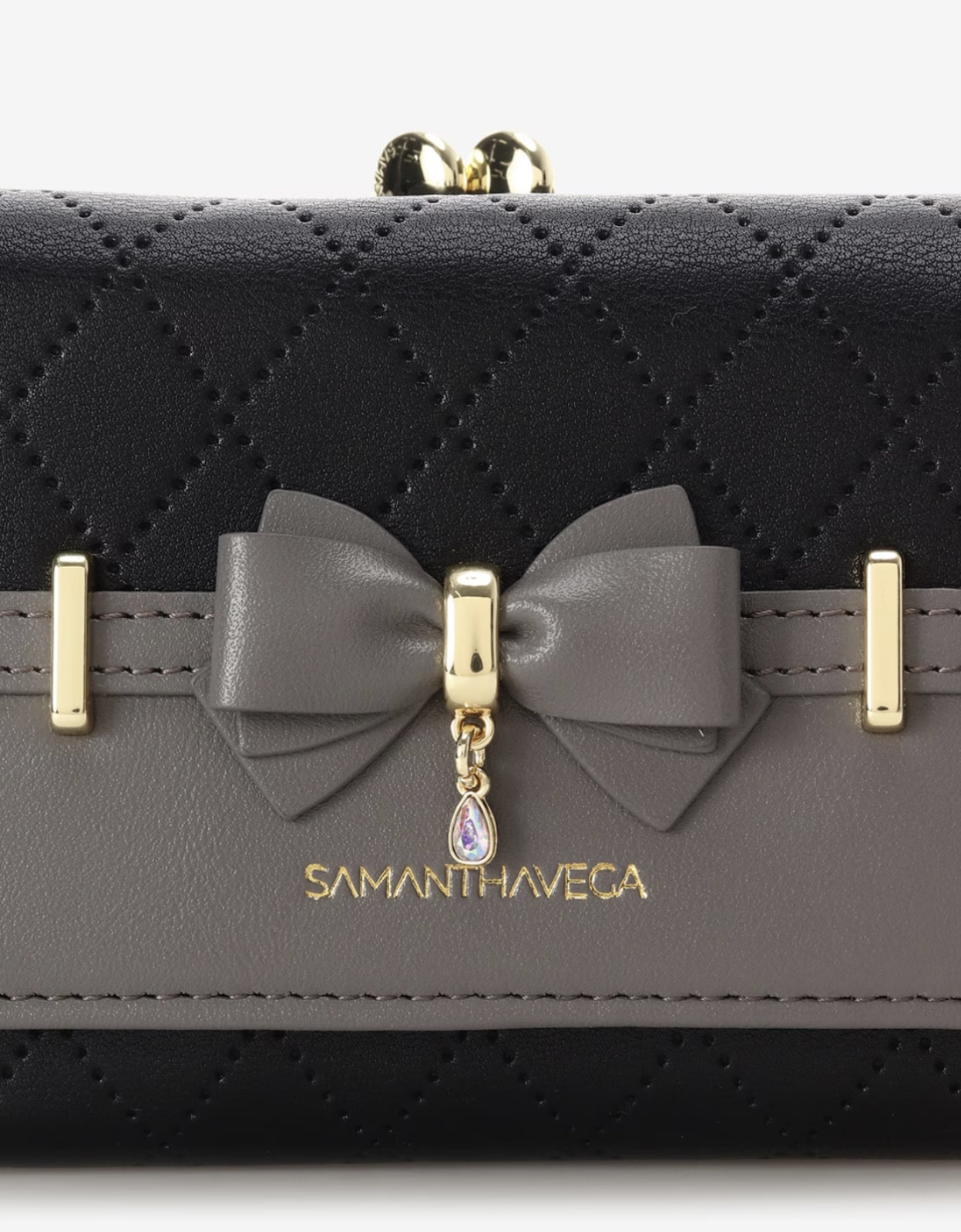 キルティングアクセントリボン折財布【ブラック】 ブラック