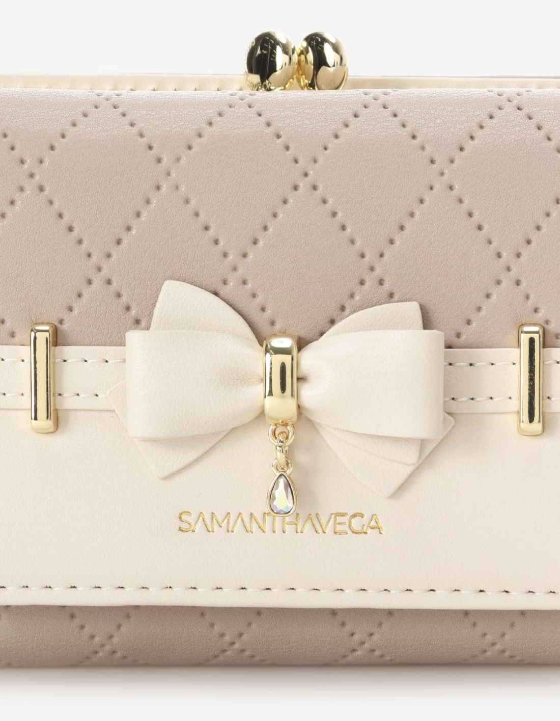 キルティングアクセントリボン折財布【ベージュ】 ベージュ