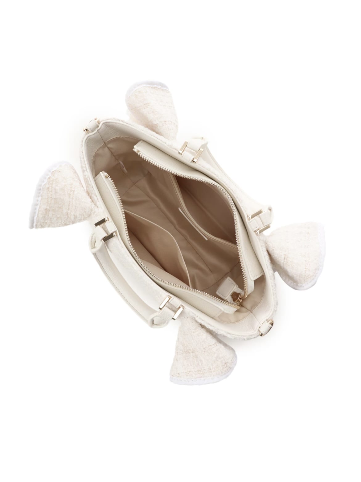 ツイードフリルハンドバッグ（小)【ホワイト】 ホワイト