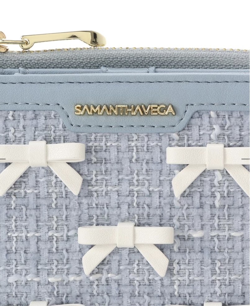 ツイードリボン折財布【ライトブルー】 ライトブルー