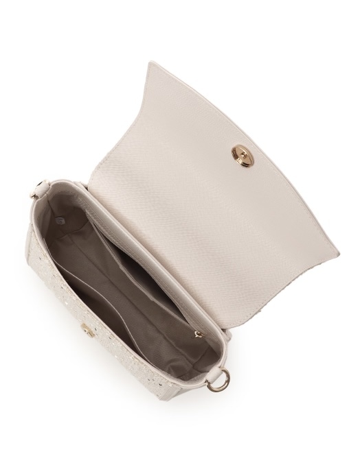 ツイードアクセントリボンショルダーバッグ【ホワイト】 ホワイト