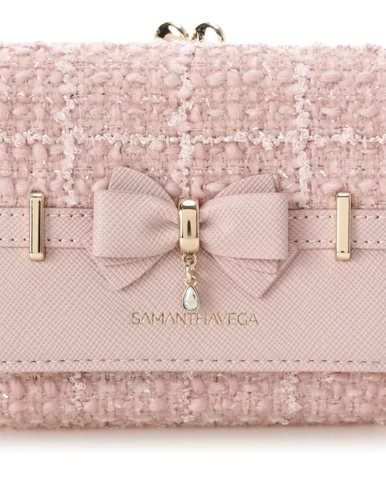 ツイードアクセントリボン折財布【ピンク】 ピンク