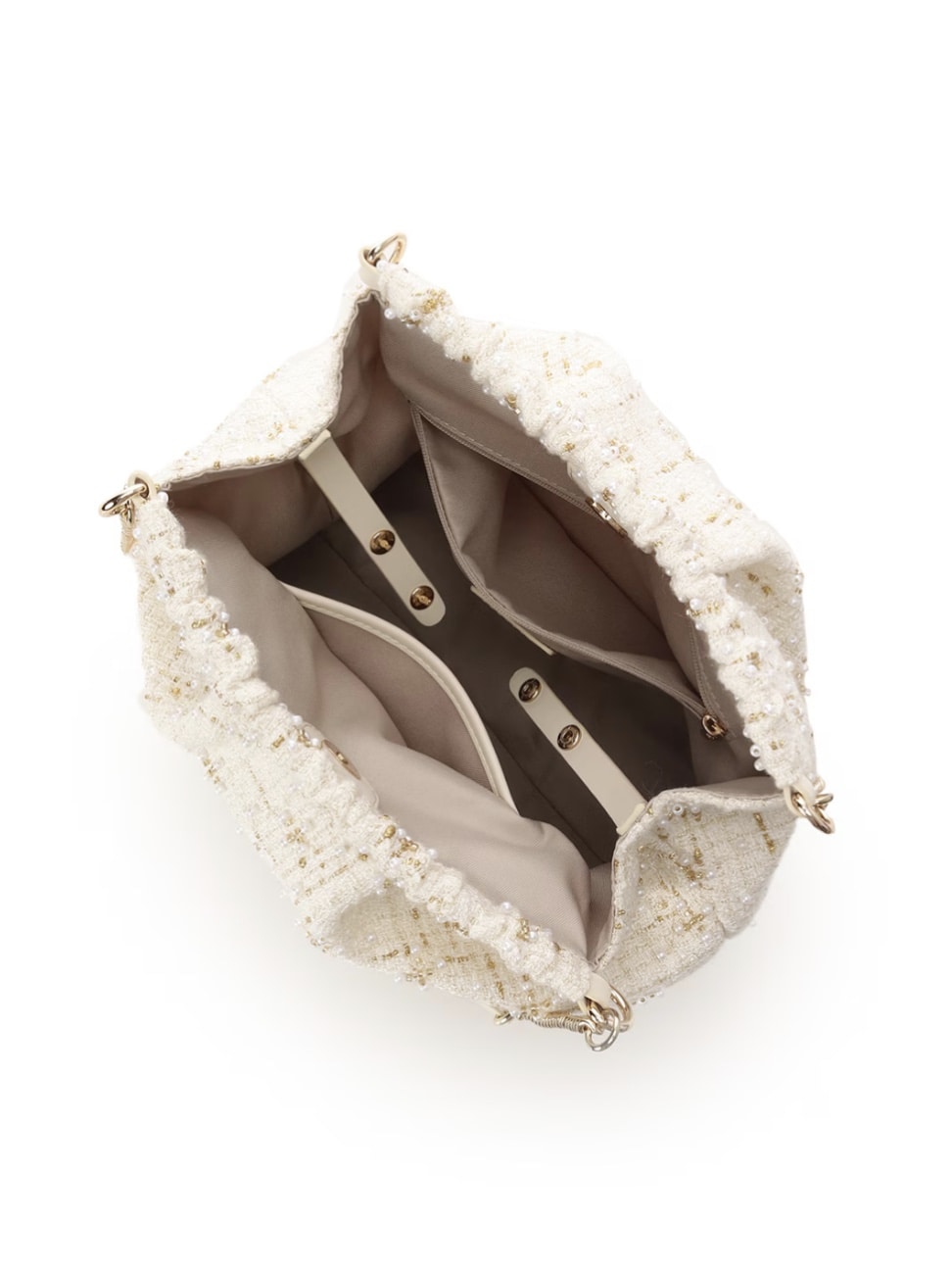 ツイードチェーンハンドバッグ オフホワイト