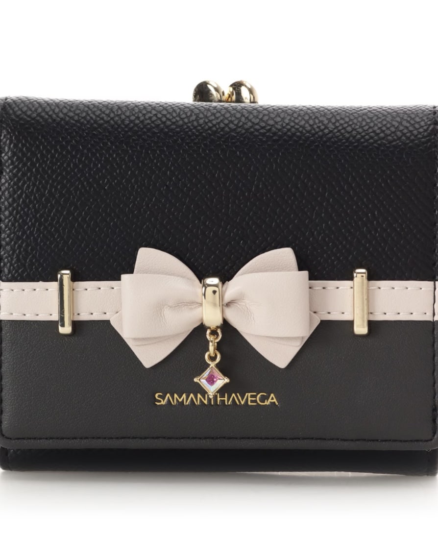 バイカラーアクセントリボン折財布【ブラック】 ブラック