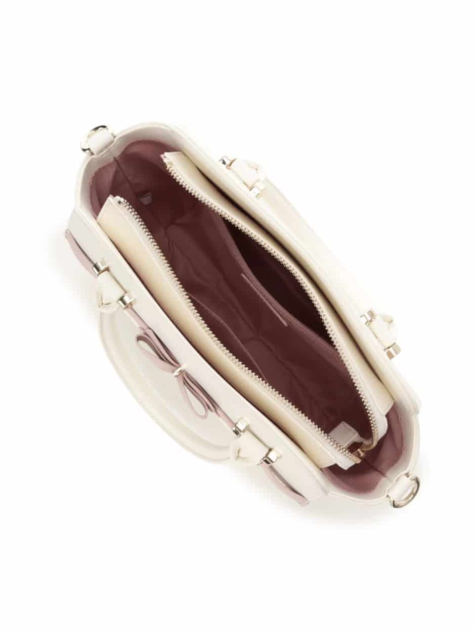 バイカラーアクセントリボンハンドバッグ【ホワイト】 ホワイト