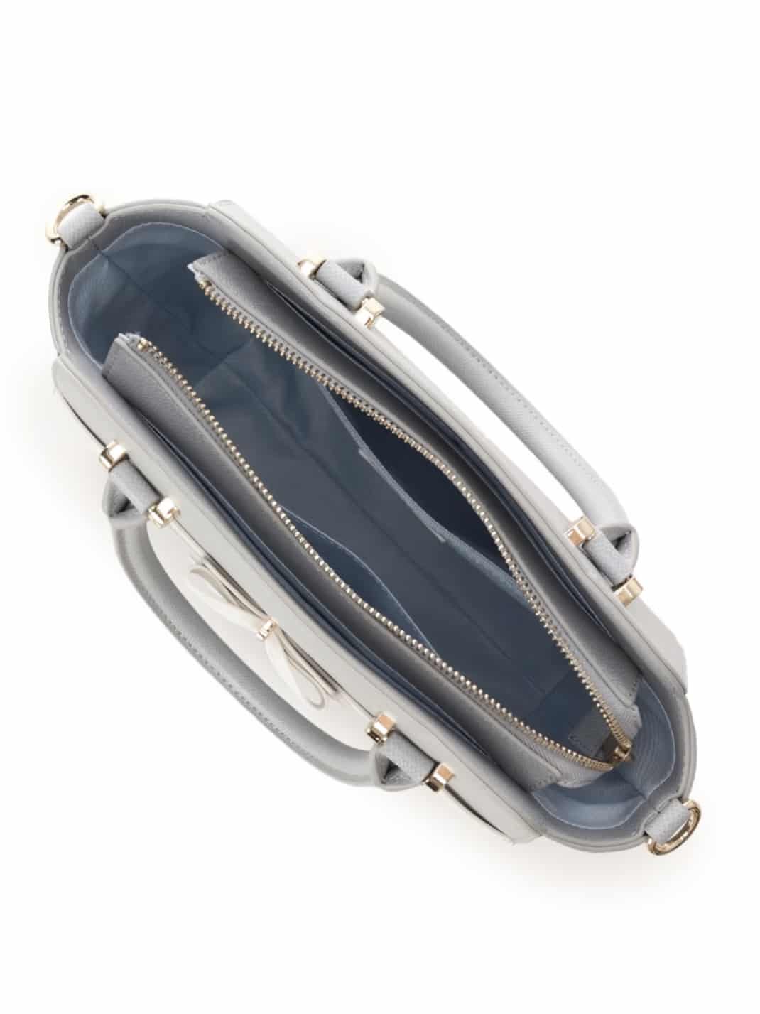 バイカラーアクセントリボンハンドバッグ【ライトブルー】 ライトブルー