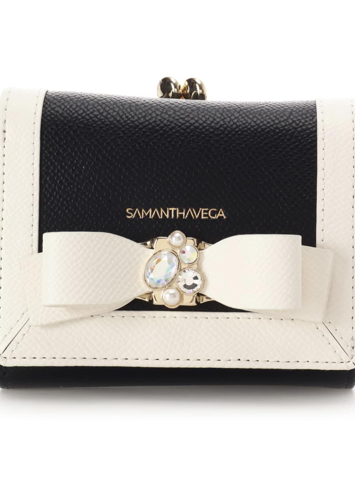 バイカラージュエルリボン折財布【ブラック】 ブラック