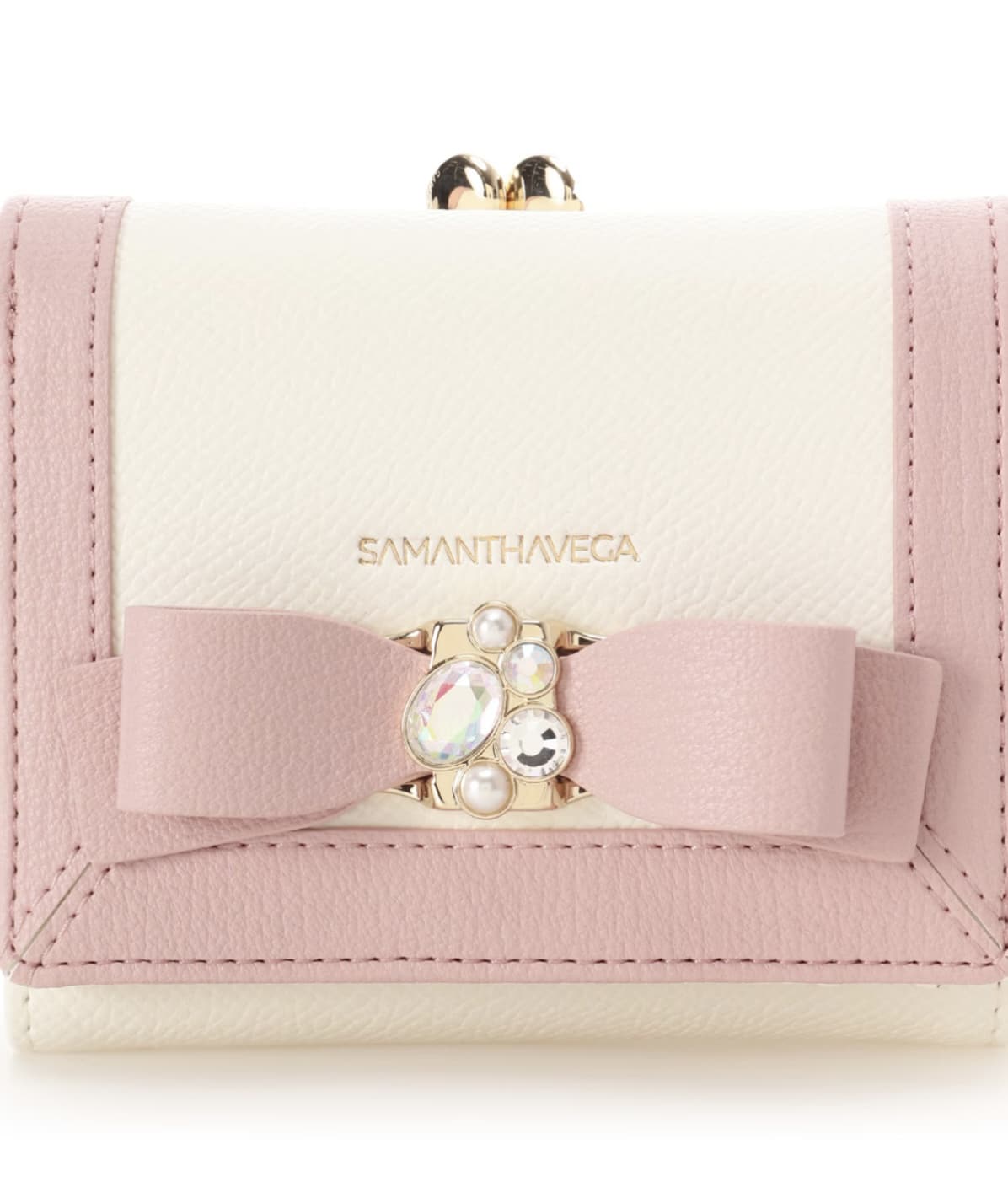 バイカラージュエルリボン折財布【ホワイト】 ホワイト