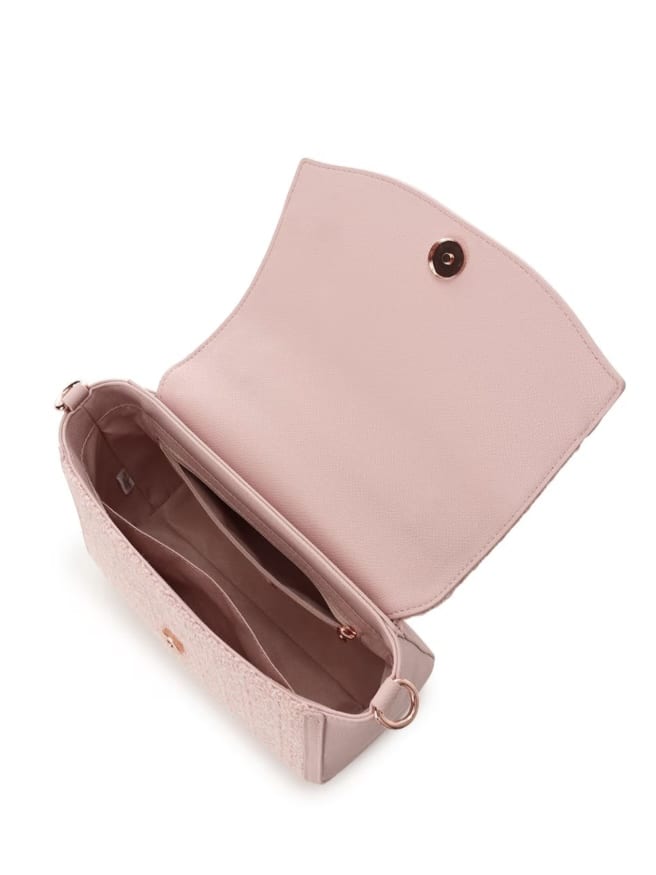 ラメツイードアクセントリボンショルダーバッグ【ピンク】 ピンク