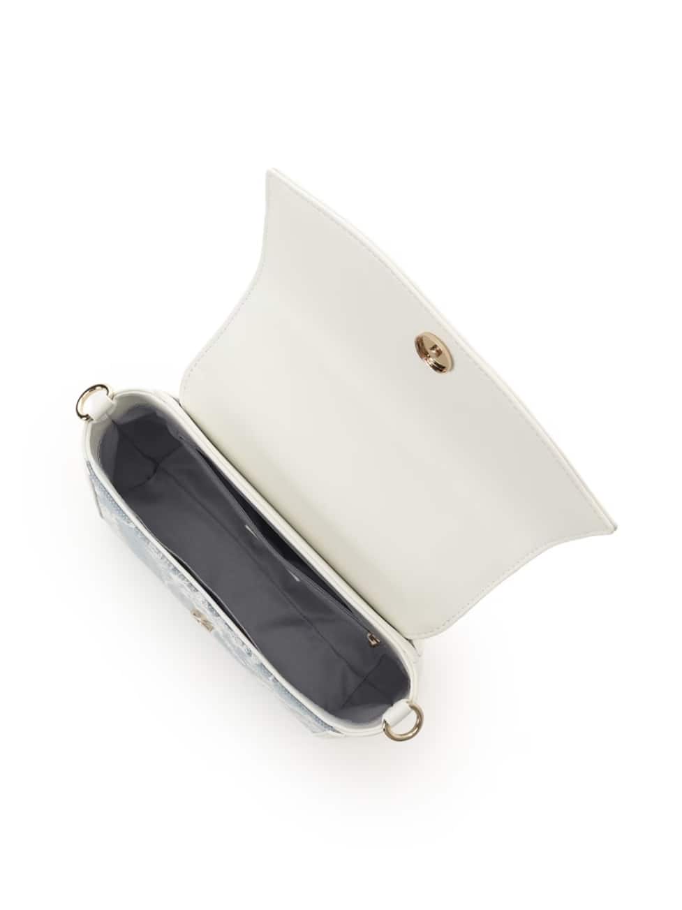 デニム調アクセントリボンショルダーバッグ【ライトブルー】 ライトブルー