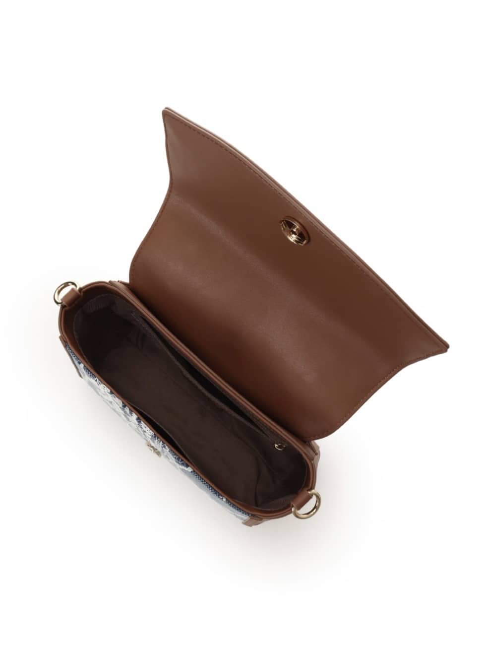 デニム調アクセントリボンショルダーバッグ【インディゴ】 インディゴ