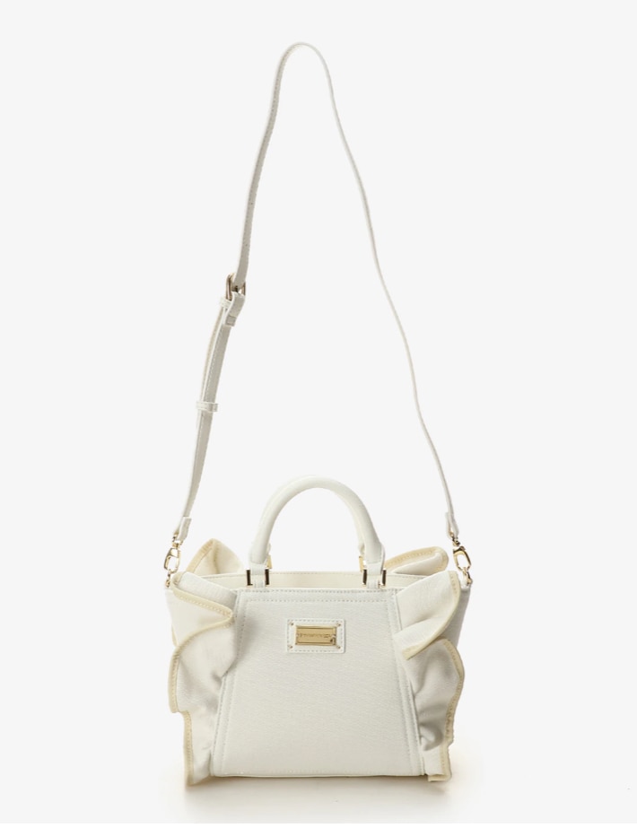 パイピングフリルハンドバッグ（小）【ホワイト】 ホワイト