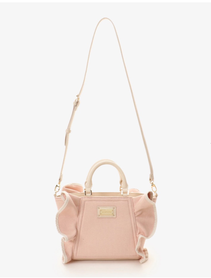 パイピングフリルハンドバッグ（小）【ベビーピンク】 ベビーピンク