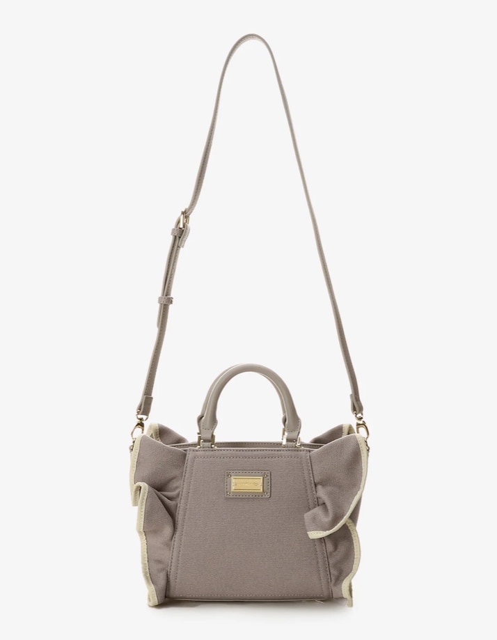 パイピングフリルハンドバッグ（小）【グレージュ】 グレージュ