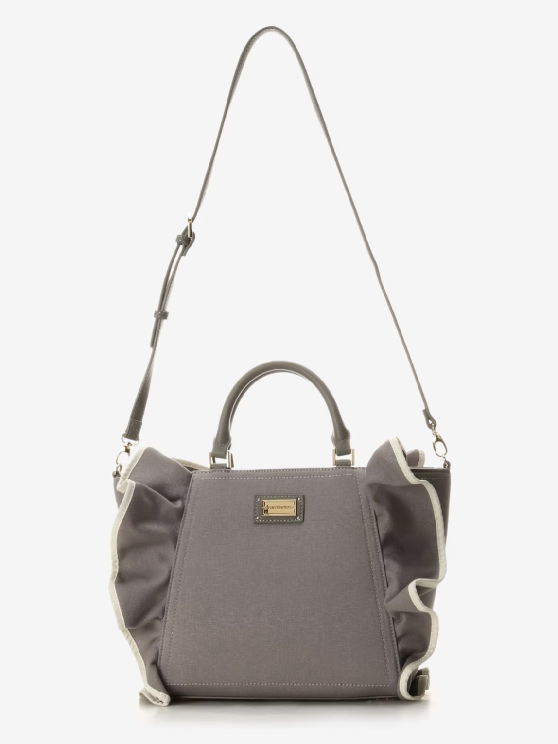 パイピングフリルハンドバッグ（大）【ダークグレー】 ダークグレー
