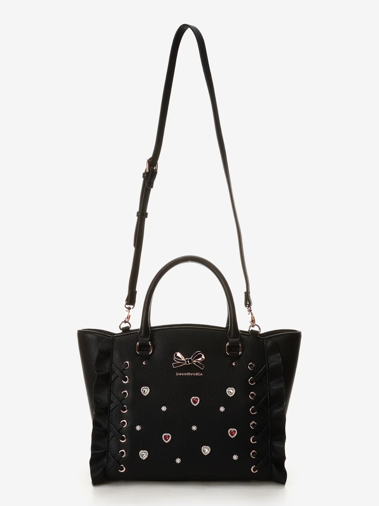 レースアップハートビジューフラッタ―(小)【ブラック】 ブラック